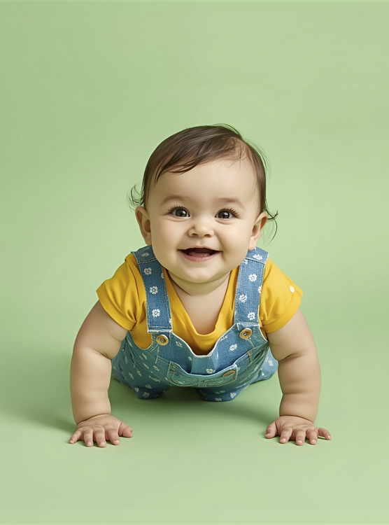 photo de bébé sur un fond vert en studio à Tours 