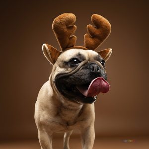 Bouledogue avec une couronne en studio à Tours, portrait animalier HD